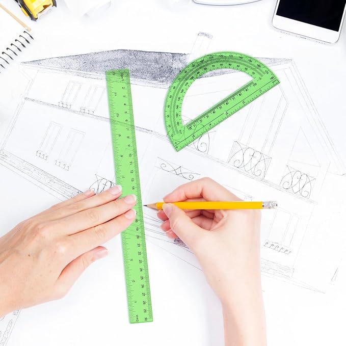 Zonon 2 Pcs 12 Inch Clear Ruler and 6 Inch Plastic Protractor Set, Dual Scale - Image 7