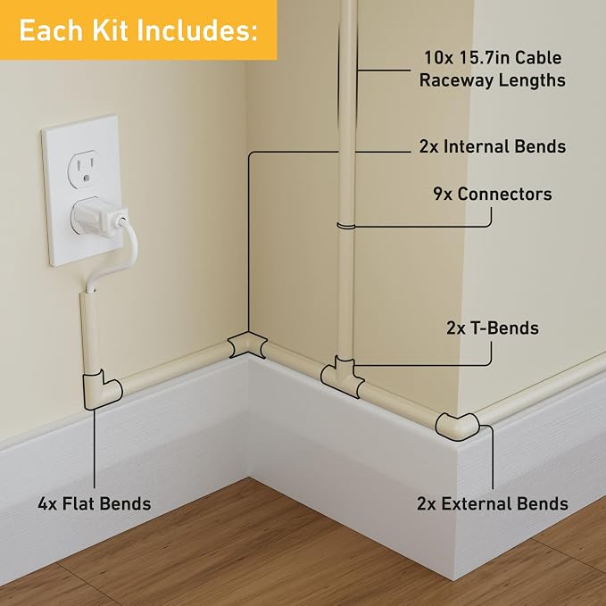 D-Line 157in Cord Cover Kit, Self-Adhesive Wire Hiders, Paintable Cable Raceway - Image 2