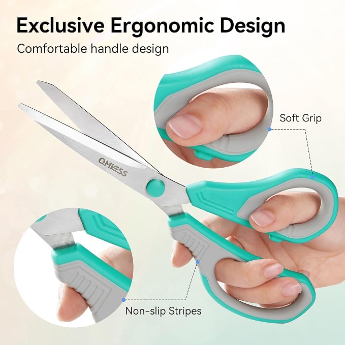 QMVESS 8.5" Scissors All Purpose 3 Pack, Ultra Sharp 2.5mm Thick Blade Scissors - Image 4