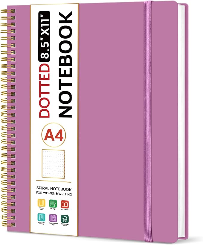 Taja Spiral Dotted Notebook, 8.5"x11" Notebooks by Taja