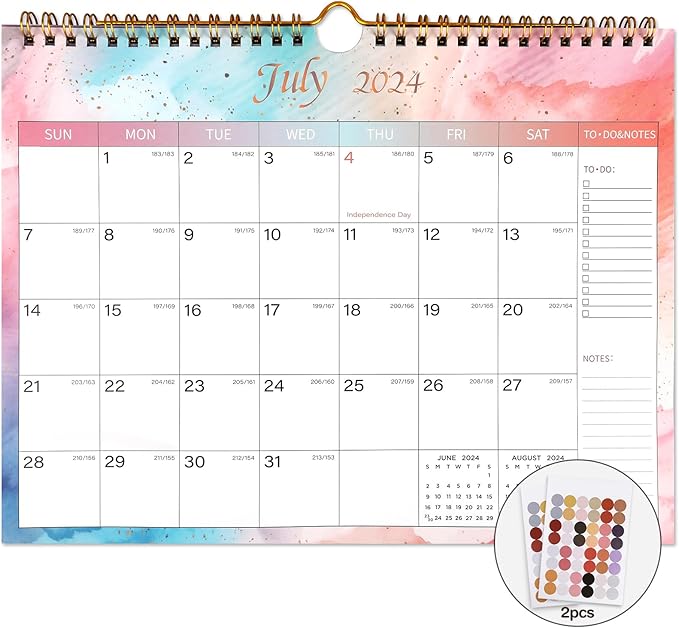 Lbylyhxc 2024-2025 Calendar - Includes July 2024 to December 2025-18 Monthly Wall Calendar 2024-2025, 11 x 8.5 Inches.Thick Paper with Julian Dates and Block for New Year and Christmas Presents (2024-2025 wall calendar colorful)