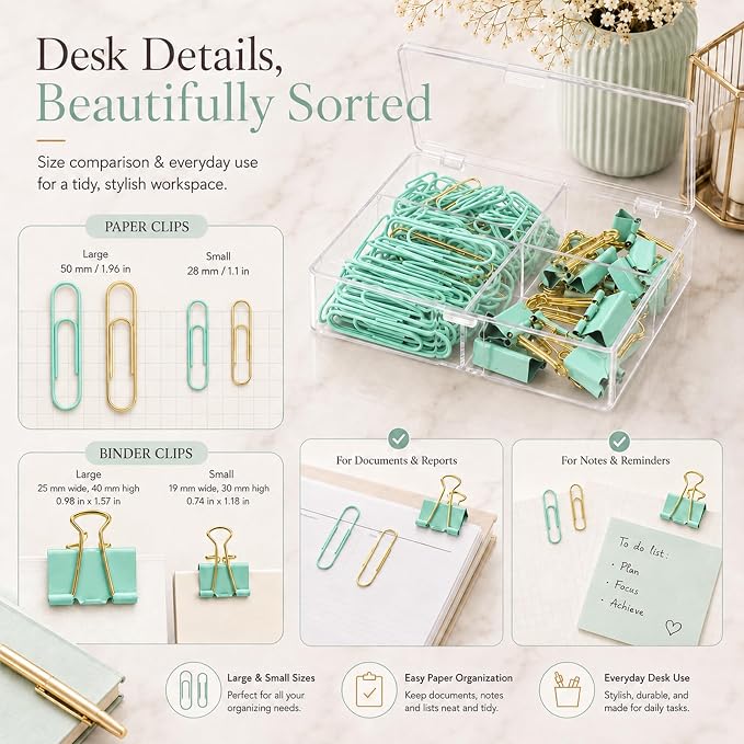 Cute Paper Clips Binder Clips Combo Set, Cute Office Supplies Set - Image 7