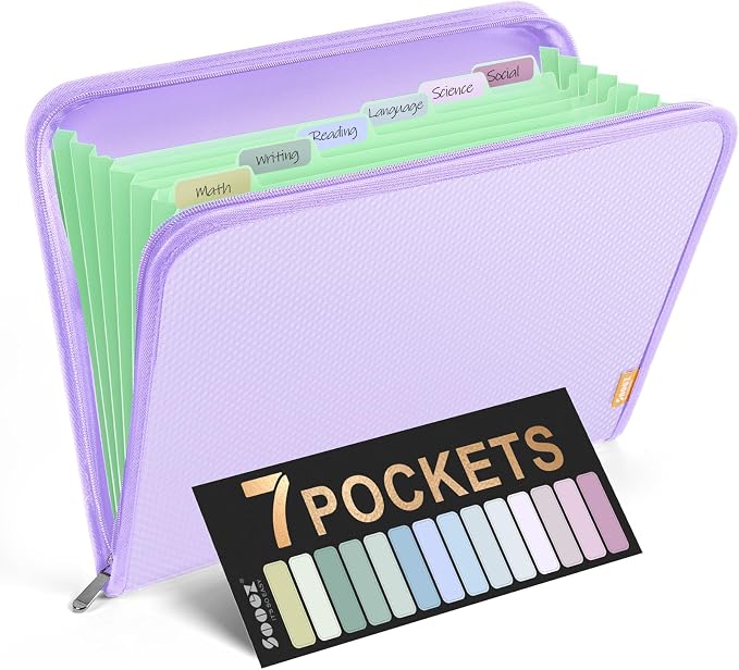 Sooez 7 Pockets Accordion File Organizer, Zipper Expanding File Folder by Sooez