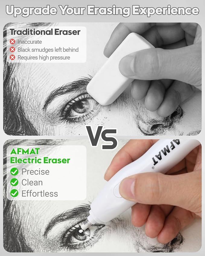 AFMAT Electric Eraser, Dual Tip, 140 Eraser Refills, Rechargeable Pencil Erasers - Image 2