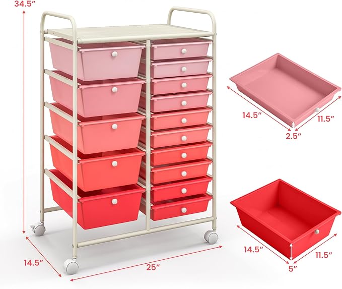 GLACER 15 Drawers Rolling Cart, Storage Cart - Image 3