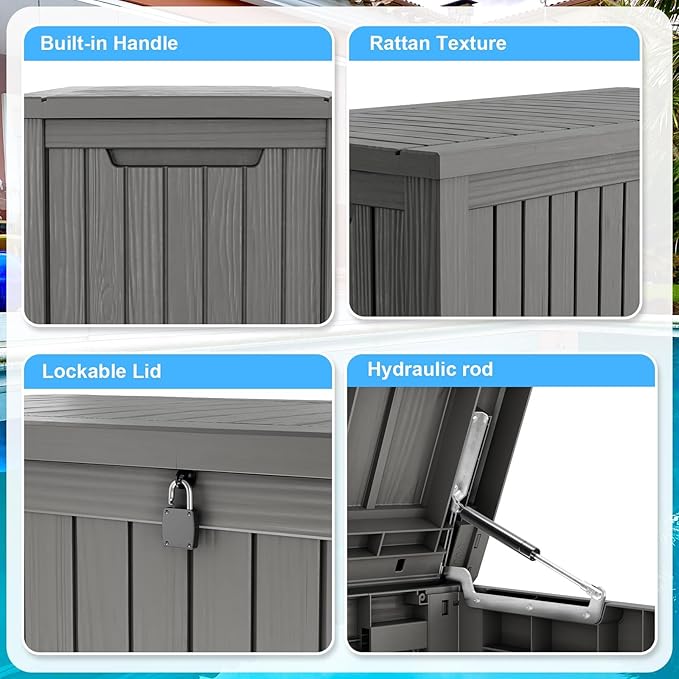 200 Gallon Lockable Resin Deck Box, Waterproof & UV-Resistant Outdoor Storage Box for Outdoor Cushion Storage, Garden Tools & Pool Accessories Storage, Gray-DeskLoop Office