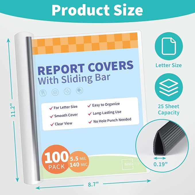 Binditek 100 Pack Clear Report Covers - Image 2