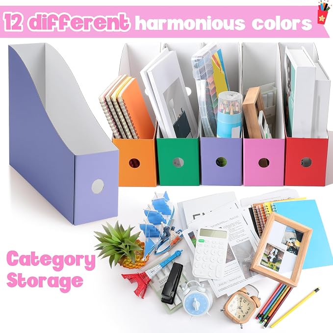Colarr 24 Pcs Cardboard Magazine Holders 12 Colors Magazine Storage Box - Image 3