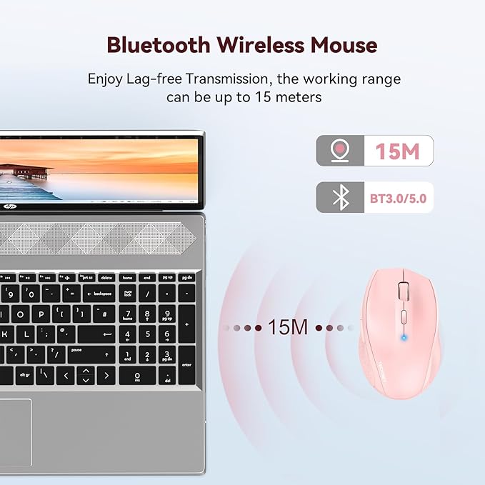 TECKNET Bluetooth Mouse, 4800 DPI Wireless Mouse, 2-Year Battery 6 Adjustable DPI, 6 Buttons Compatible with Laptop/Windows/Computer - Pink-DeskLoop Office