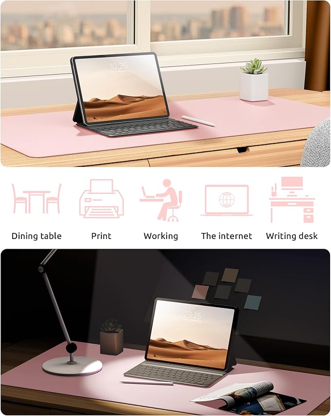 YSAGi Leather Desk Protector, Office Mat, Large Mouse Mat, Non-Slip PU Leather Blotter, Laptop Pad, Waterproof Writing Pad for Office and Home (Light Pink, 23.6" x 13.8")-DeskLoop Office