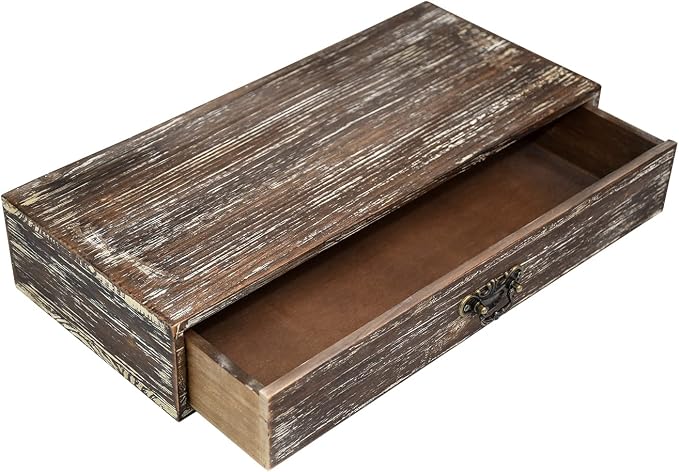 Office Desk Organizer with Drawers Dark Brown Vintage Wood Desktop Storage Box by WelcometoOKSQW