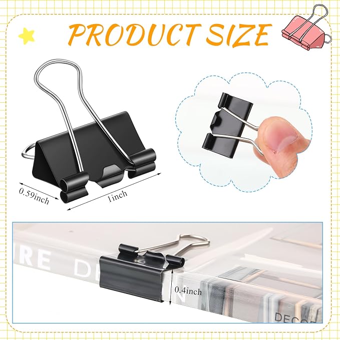 Jetec 500 Pieces 1 Inch Black Binder Clips Bulk Medium Paper Clamps Metal Paper - Image 2