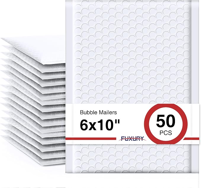 Fuxury Bubble Mailers 6x10 Inch White 50 Pack Padded Envelopes Usable Size 6x9" by Fuxury