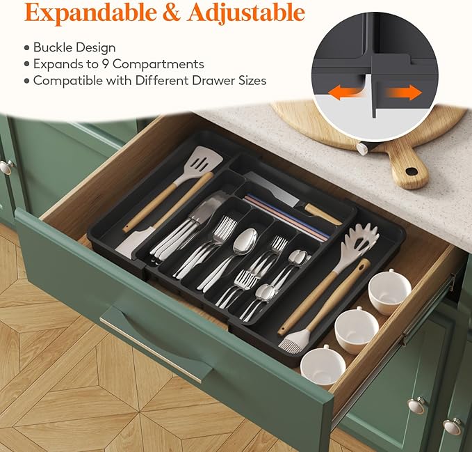 Lifewit Utensil Organizer for Kitchen Drawer, Expandable Cooking Silverware Tray - Image 4