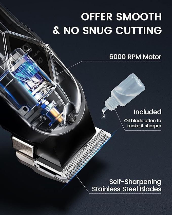 GLAKER Hair Clippers for Men Professional - Cordless Clippers and Trimmers Set, Complete Barber Kit for Hair Trimming & Beard Grooming, Mens Haircutting Kits for Blending & Fade Cuts (Black)-DeskLoop Office