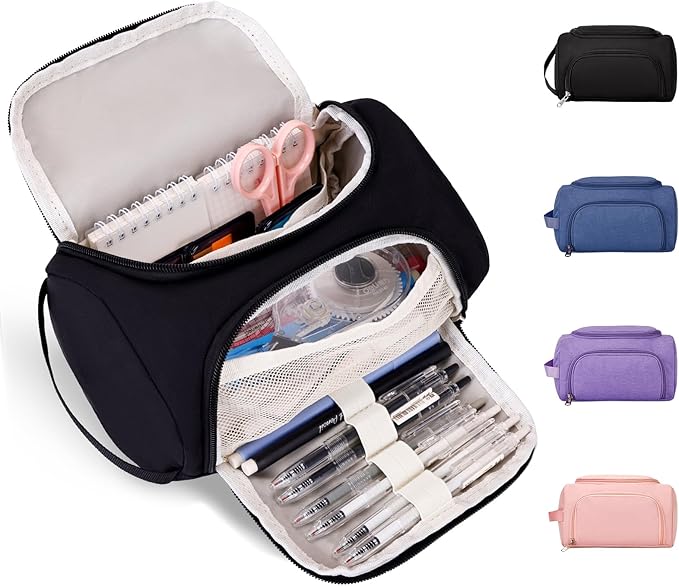 Large Pencil Pouch,Pencil Case Aesthetic,Zipper Pencil Box For Girls Back To School Supplies Emergency Bag Makeup Bag (Black)-DeskLoop Office
