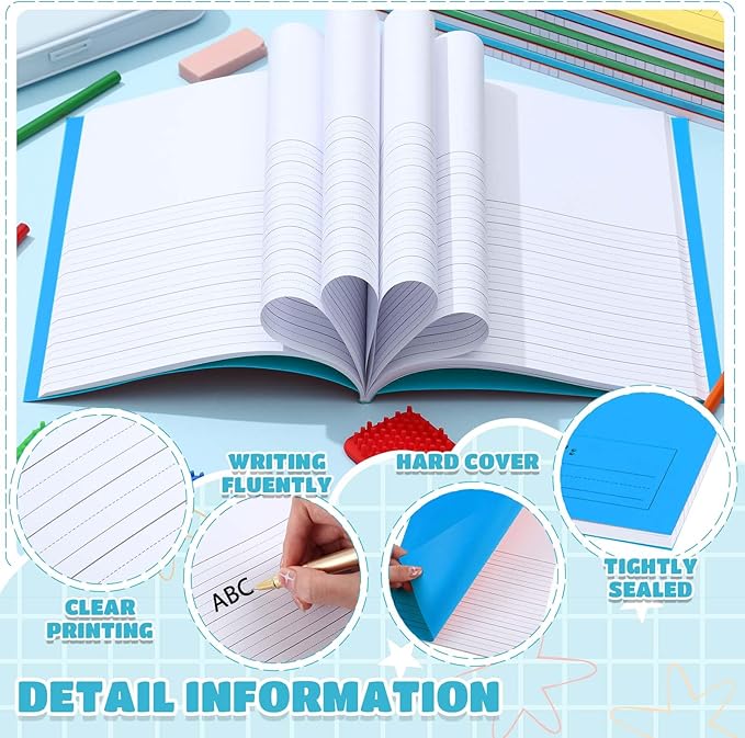 Henoyso 12 Pcs 120 Pages Primary Composition Notebooks K-2 9 3/4 x 7 1/2 Inch Journals Primary Journals Blank Books for Kids to Write Stories Kindergarten (Red,Green,Blue,Purple)-DeskLoop Office