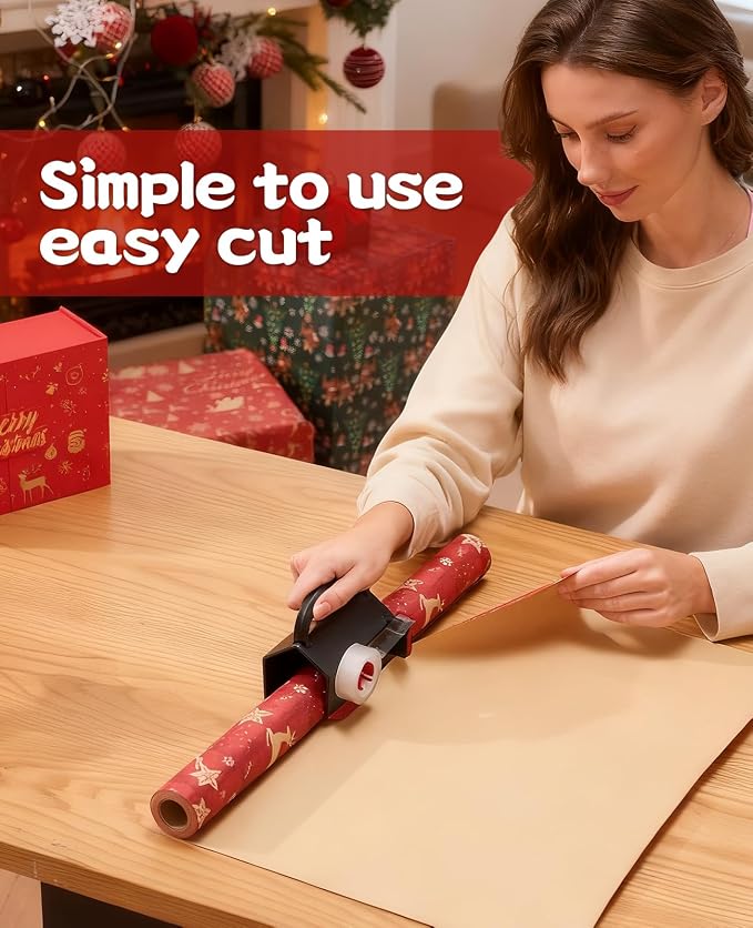 2 Pack Wrapping Paper Cutter & Tape Dispenser Dual Use, Gift Wrap Cutter Tool - Image 2