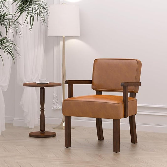 Accent Chair, PU Leather Living Room Chairs Oversized with Soft Seat and Armrests, Armchair for Bedroom, Dinning, Reading, Waiting Rooms (Leather Brown)-DeskLoop Office