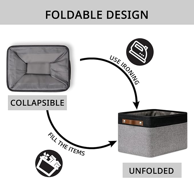 DULLEMELO Canvas Storage Bin with Handles, Fabric Bins for Shelves, Bedroom, Office,Nursery,Fabric Storage Baskets for Toys, Clothes,Gift(Black&Grey,15"x11"x9.5",4-Pack)-DeskLoop Office