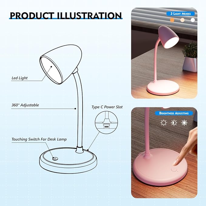 LED Desk Lamp for Home Office, 3 Light Colors, Table Lamp, Dimmable Reading - Image 7