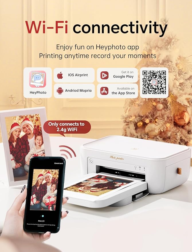 HPRT Photo Printer 4x6,+108Sheets&2ribbon,Instant Picture Printer for iPhone, Android, Smartphone,Portable Photo Printers for Home Use,Thermal Dye-Sublimation, AR Video Printing（White）-DeskLoop Office