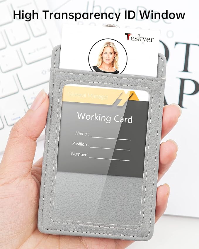 Teskyer Badge Holder with Lanyard, Leather ID Name Badge Card Holder with - Image 4