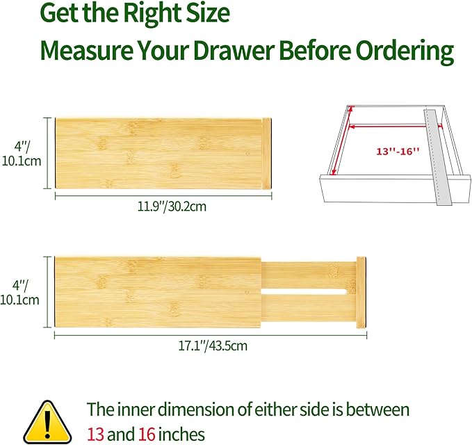VaeFae 3 Pack Bamboo Drawer Dividers, Expandable Separators - Image 3