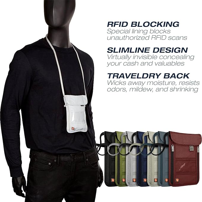 Lewis N. Clark RFID Blocking Stash Neck Wallet, Travel Pouch + Passport Holder - Image 2