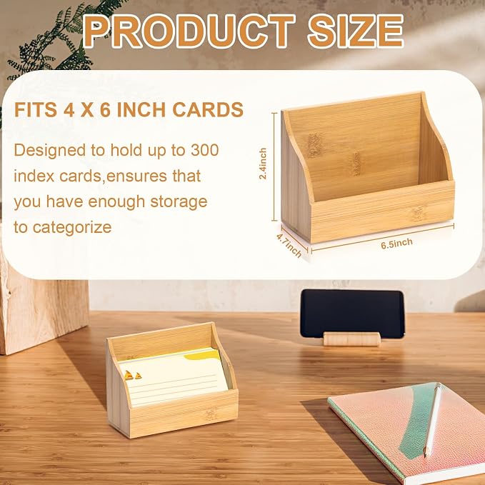 SHIQIKEJIPTY 2 Pack Wood Index Card Holder 4x6 Inch Index Card Box Notecard Box - Image 2