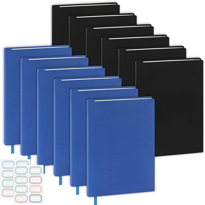 Jumbo Book Covers 12 Pack Reusable Fabric Book Cover Protective Book Covers 9 x 11 Inch Black and Blue Stretchable Book Sleeve Cover with Label Sticker for Most Hardcover Books Up to 10 x 12.5 Inch-DeskLoop Office