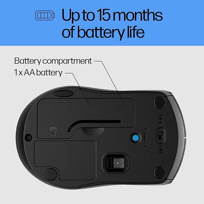 HP X3000 G2 Wireless Mouse - Ambidextrous 3-Button Control, & Scroll Wheel Multi-Surface Technology, 1600 DPI Optical Sensor Win, Chrome, Mac OS Up to 15-Month Battery Life (‎28Y30AA#ABA, Black)-DeskLoop Office