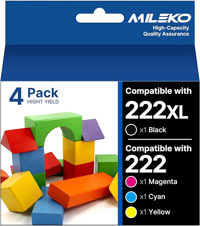 222XL Ink Cartridges Combo Pack Remanufactured Replacement for Epson 222 Ink Cartridges for Epson 222 XL 222XL for Epson XP-5200 Printer for Workforce WF-2960 Printer (4 Pack, 222 Ink)-DeskLoop Office