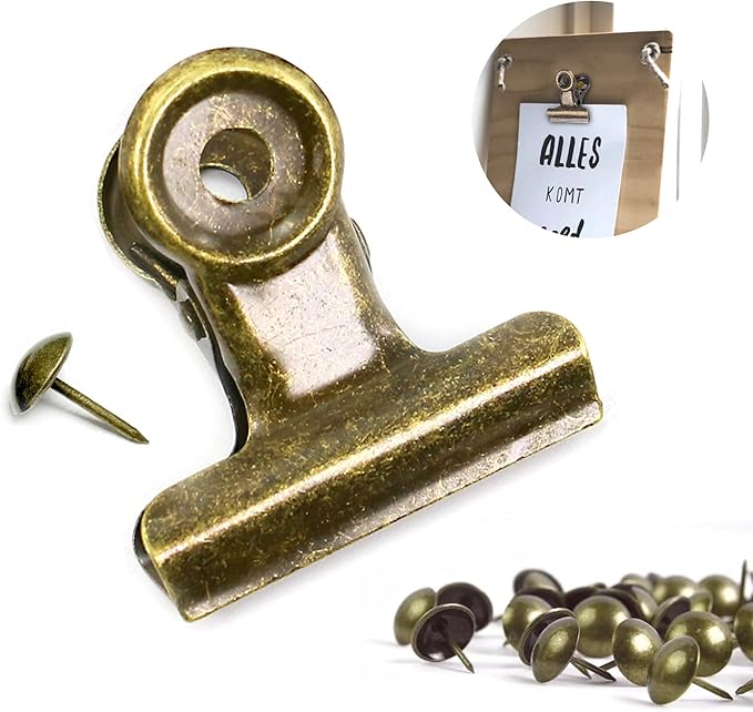 Bulldog Clips with Hole for Push-pin, Paper File Clips with Strong Spring by YUCHIYA