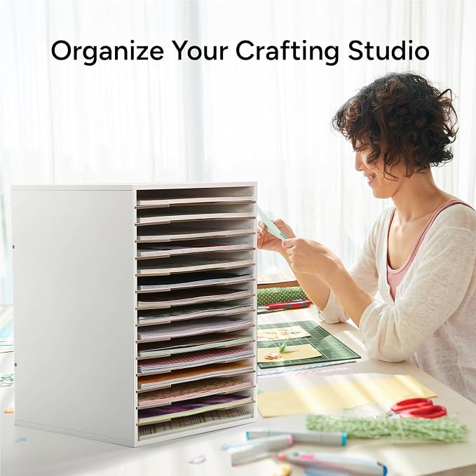 Caydo 15 Slot Paper Organizer Storage, Wood Adjustable Shelves Paper Storage - Image 7