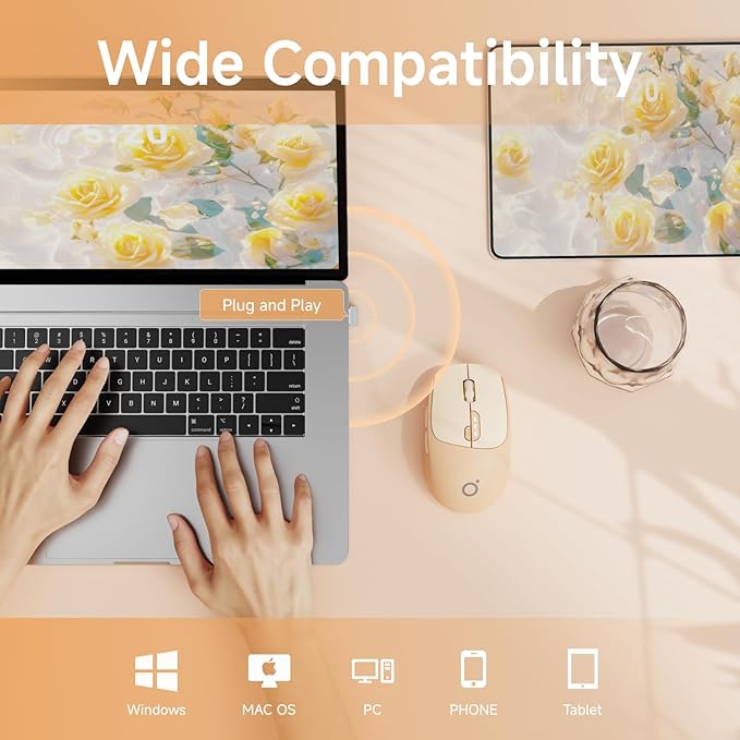 EWEADN Q5 Wireless Mouse, Bluetooth & 2.4G Quiet Computer Mouses with 1600 DPI, Battery Level Display, Ergonomic Office Mouse,6 Button Portable Cute Cordless Mice for Laptop/PC/Mac- Pink-DeskLoop Office