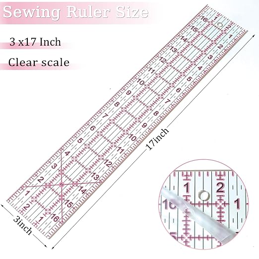 Acrylic Quilters Ruler, Sewing Ruler, 3-Inch by 17-Inch, Non Slip Rings 15 - Image 2