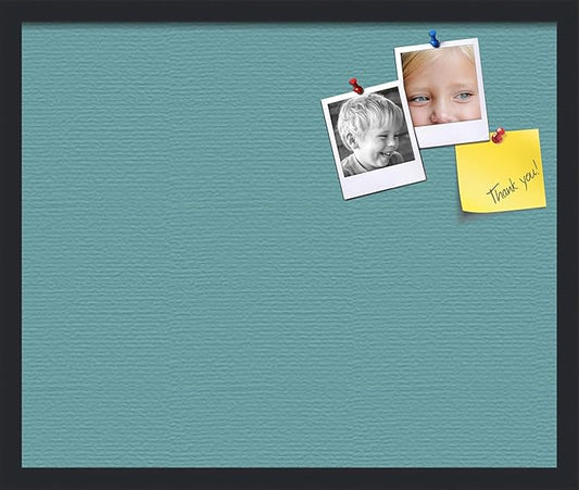 PinPix 24x20 Inch Cork Bulletin Board. This Decorative Framed Pin Board Comes with Aqua Pastel Design and a Satin Black Frame. Ideal for Home Office Decor or Message Board (PinPix-1806)-DeskLoop Office