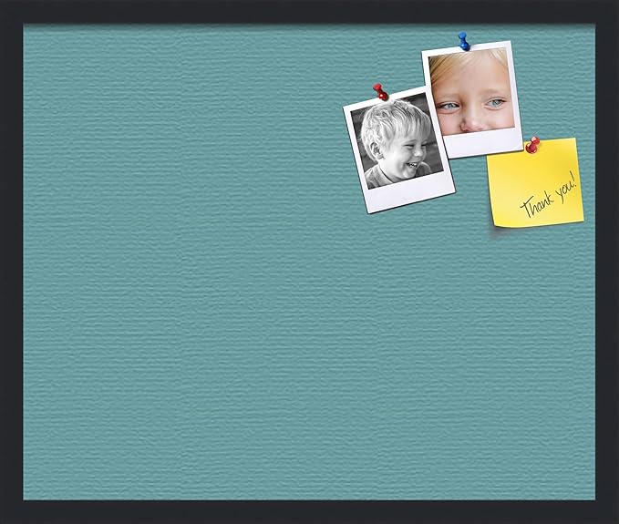 PinPix 24x20 Inch Cork Bulletin Board. This Decorative Framed Pin Board Comes with Aqua Pastel Design and a Satin Black Frame. Ideal for Home Office Decor or Message Board (PinPix-1806)-DeskLoop Office