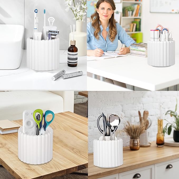 Anyoifax 360 Rotating Makeup Brush Holder 7 Slots Make Up Brush Organizer Removable Spinning Cosmetic Brushes Storage Pen Holder for Vanity, Dresser, Desk, White-DeskLoop Office