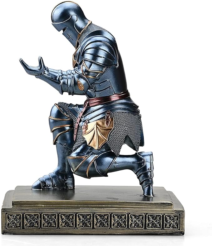 Medieval Armored Warrior Knight Pen Holder Desk Organizers and Accessories Resin Pencil Holder Paperweight as Gift with a Cool Letter Opener for Desk (Blue)-DeskLoop Office