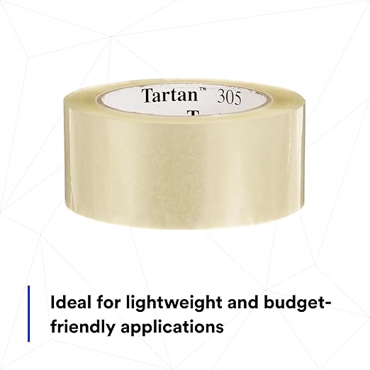 3M Tartan Box Sealing Tape 305, Clear, Light Duty, Durable, 1.88 in x 109.36 yds (48 mm x 100 m), 36 Rolls/Case