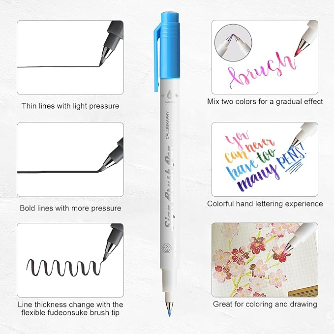 GC QUILL Fudenosuke Brush Pen - 16 Colors Calligraphy Brush Pens for Hand Lettering, Calligraphy, Drawing, Writing, Journaling GC-SB16-DeskLoop Office