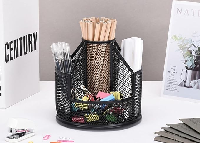 Pencil Holder, Rotating Desk Organizer, Metal Pen Organizer Mesh Pen Holder Office Desk Accessories Cute Office, School, Home,Art Suppliers (Black)-DeskLoop Office