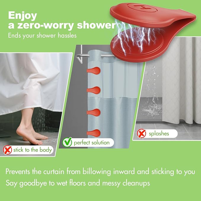 4-Pack Magnetic Silicone Shower Curtain Clips, Keep Liner Closed, one-hand - Image 3