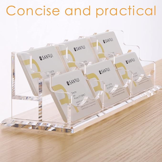 SANRUI Acrylic Business Card Display Holder for Desk, Clear Multiple Desktop Business Card Stand Organizer Storage, for Exhibition, Home , Office ,2 Tier 6 Pocket , 360 Card Capacity-DeskLoop Office