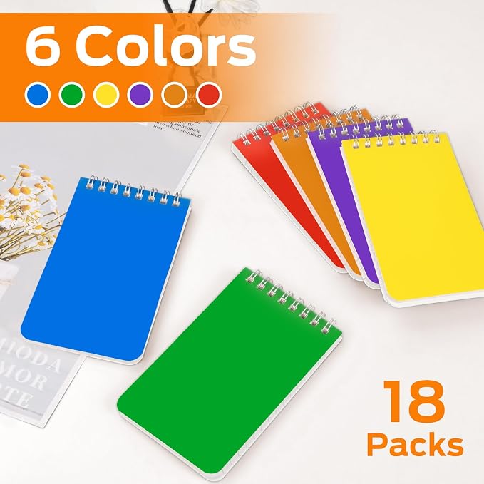 Pocket Notebook Bulk 3x5 Inch, 18 Packs Mini Top Bound Spiral Notepad, Small - Image 3