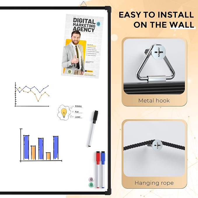 MaxGear White Board for Wall, Hanging for Home, Includes 3 Dry Erase Markers 4 - Image 3