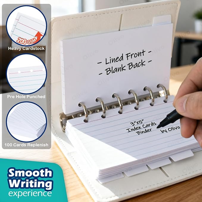 3x5 Lined Index Cards with Ring Binder Holder and Dividers, 100 Note Cards - Image 5