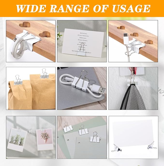 Jetec 100 Pack 1. 25in/32mm White Metal Binder Clips Bulk Medium Reusable Fold - Image 4